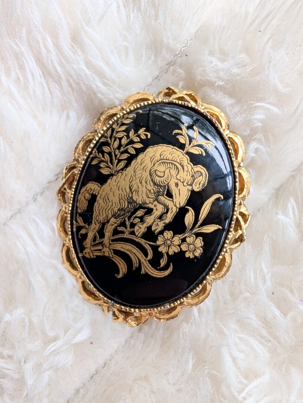 Vtg Aries Zodiac Brooch, Zodiac Pin